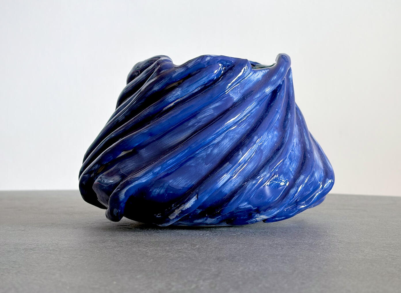 Sculptural Ceramic Piece in Deep Ocean Blue