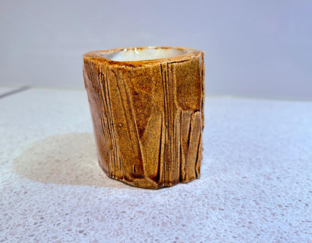 AVAILABLE: Small Textured Ceramic Vase inspired by Wood Grain. Wabi-sabi style